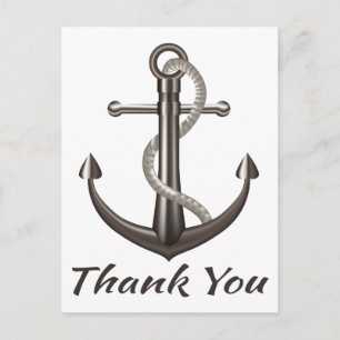 Cartão Postal Obrigado Náutico Âncora de Navio Casamento Marinhe