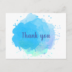 Cartão Postal Obrigado Negócios Salpico Aquarela Azul
