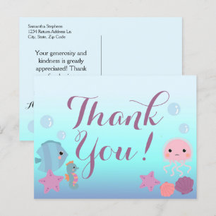 Cartão Postal Obrigado no Chuveiro de Bebê Animal Oceano Debaixo