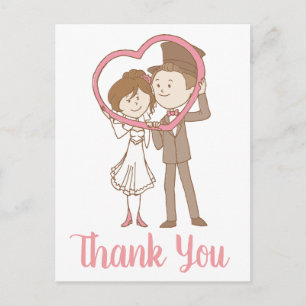 Cartão Postal Obrigado Noiva & Noivo Casamento Rosa e Marrom