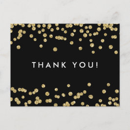 Cartão Postal Obrigado Notem Dourado Faux Glitter Confetti Black