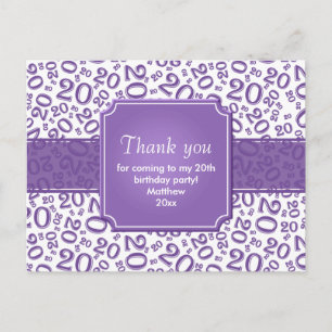 Cartão Postal Obrigado Número 20 Aniversário Padrão Roxo