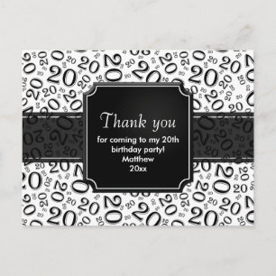 Cartão Postal Obrigado Número de Aniversário de 20 Anos Preto/Br