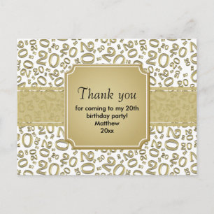 Cartão Postal Obrigado Número do 20º Aniversário Dourado/Branco