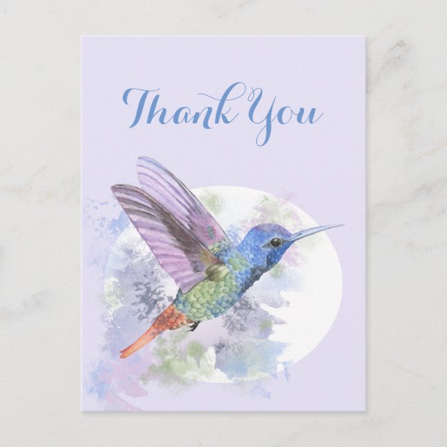 Cartão Postal Obrigado Obrigados Watercolor Hummingbird Bird (Frente)