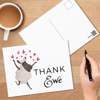 Cartão Postal Obrigado Ovelhas com Corações Vermelhos Obrigado C