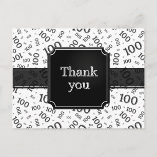 Cartão Postal Obrigado Padrão de Número 100 Preto/Branco