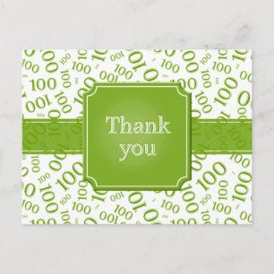 Cartão Postal Obrigado Padrão de Número 100 Verde/Branco