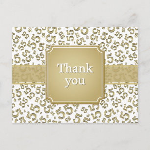 Cartão Postal Obrigado Padrão de Número 55 Dourado/Branco