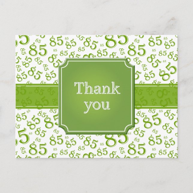 Cartão Postal Obrigado Padrão de Número 85 Verde/Branco (Frente)