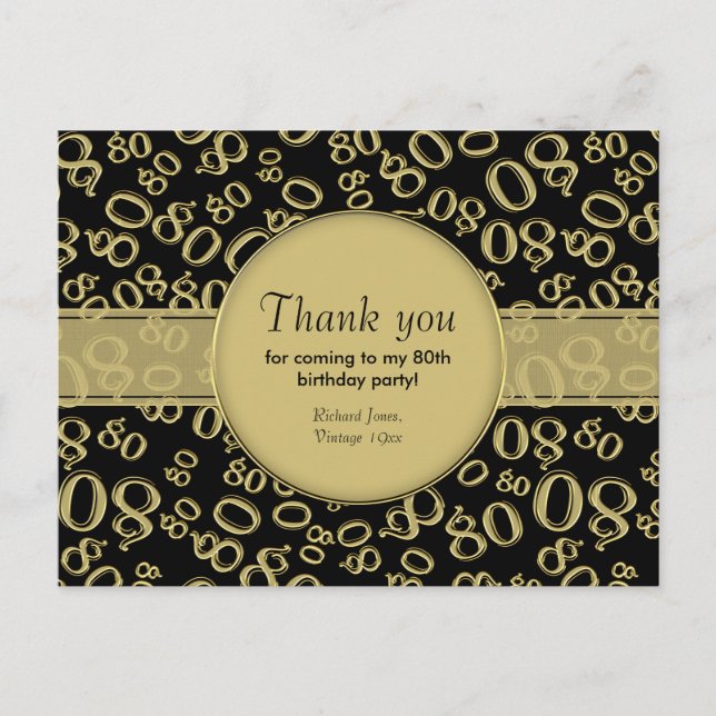 Cartão Postal Obrigado: Padrão de Número de Aniversário Dourado/ (Frente)