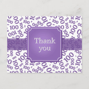 Cartão Postal Obrigado Padrão Número 100 Roxo/Branco
