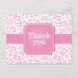 Cartão Postal Obrigado Padrão Número 25 Rosa/Branco