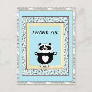 Cartão Postal Obrigado Panda Bear Mint Floral