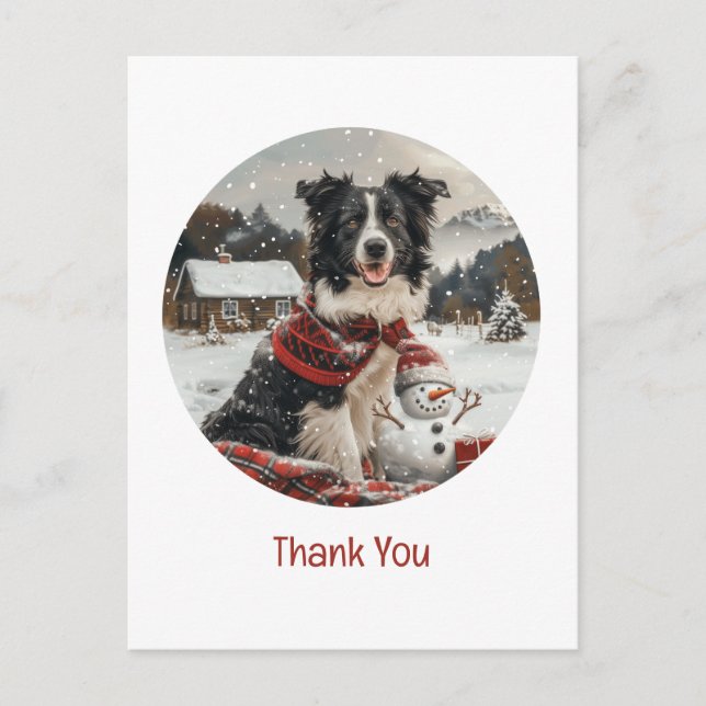 Cartão Postal Obrigado Papai Noel Border Collie Cachorro Boneco  (Frente)