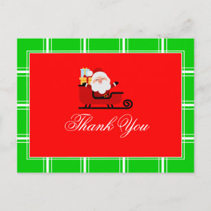 Cartão Postal Obrigado Papai Noel Natal Vermelho & Verde