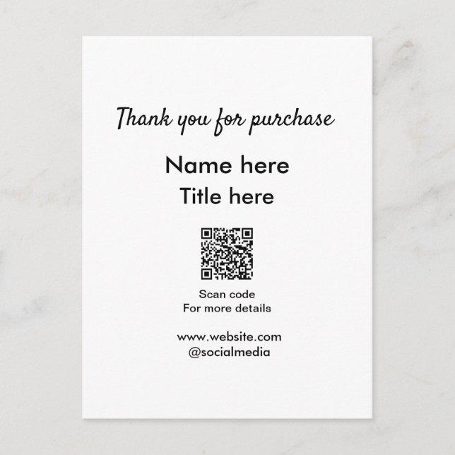 Cartão Postal Obrigado pela compra nome título aqui digitalize Q (Frente)