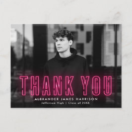 Cartão Postal Obrigado pela Formatura em Foto Neon Rosa Moderno