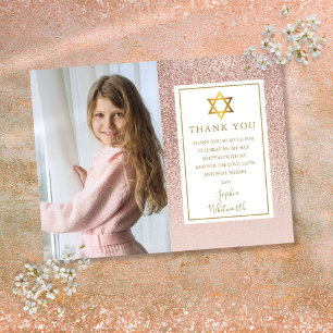 Cartão Postal Obrigado pela Foto de Bat Mitzvah com Brilho em Ro