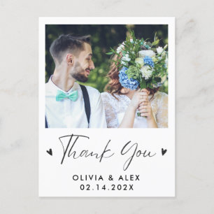 Cartão Postal Obrigado pela Foto de Casamento com Letra Moderna