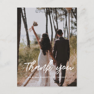 Cartão Postal Obrigado pela foto de casamento com tipografia mod