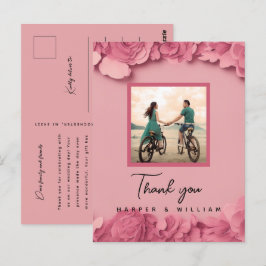 Cartão Postal Obrigado pela foto de casamento floral rosa