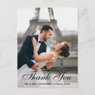 Cartão Postal Obrigado pela Foto de Casamento Moderna e Elegante