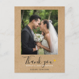 Cartão Postal Obrigado pela Foto de Casamento Rústico Kraft