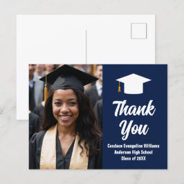 Cartão Postal Obrigado pela Foto de Formatura Azul Marinho Moder