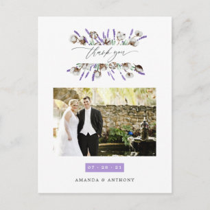 Cartão Postal Obrigado pela Foto do Casamento de Algodão Lavanda