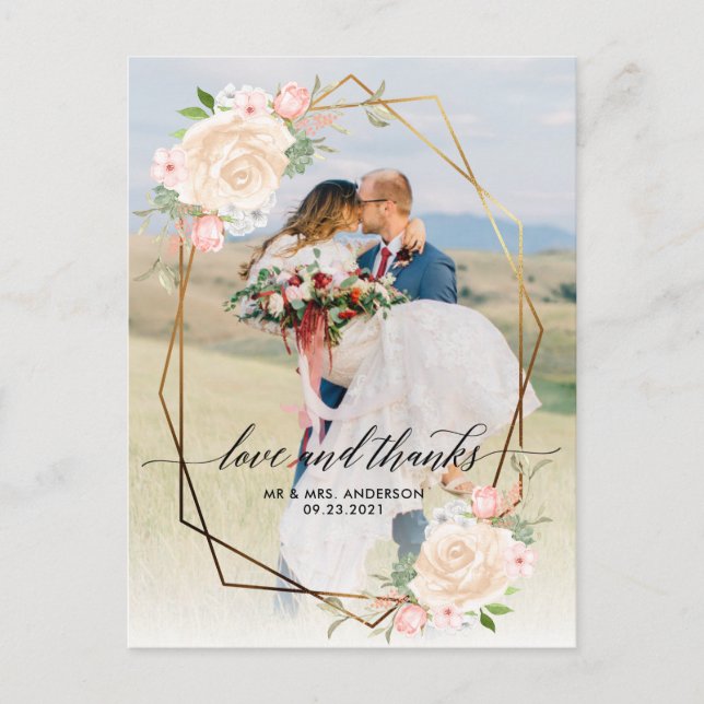 Cartão Postal Obrigado pela Foto noiva Quadro Geo Dourado (Frente)