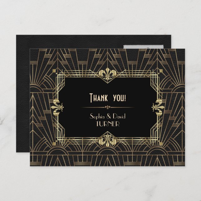 Cartão Postal Obrigado pelo casamento Charm Gold Black Great Gat (Frente/Verso)