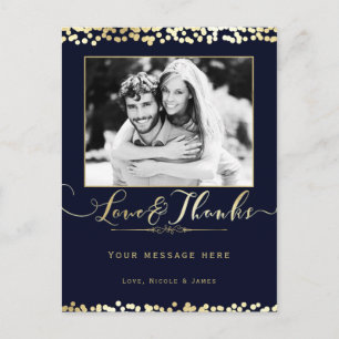 Cartão Postal Obrigado pelo Casamento com Foto de Confetes Azul