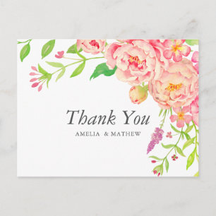 Cartão Postal Obrigado pelo Casamento Peônia Rosa