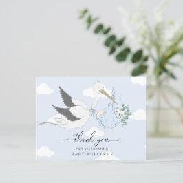 Cartão Postal Obrigado pelo Chá de Bebê Blue Stork