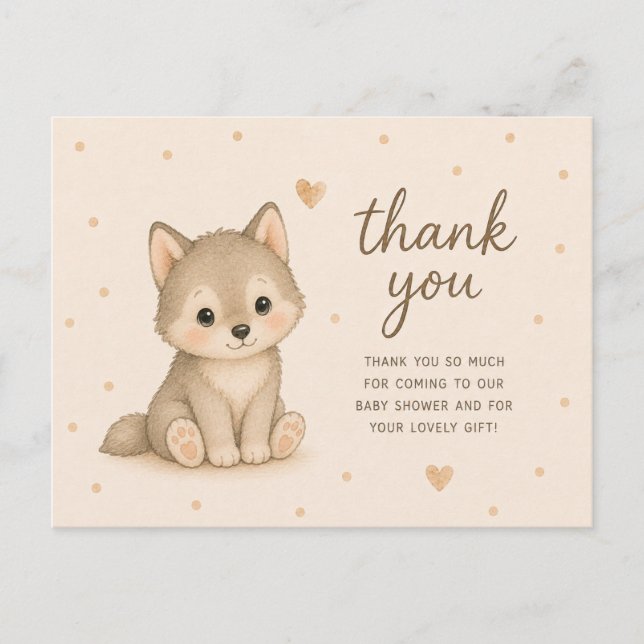 Cartão Postal Obrigado pelo Chá de Bebê do Lobo Bebê (Frente)