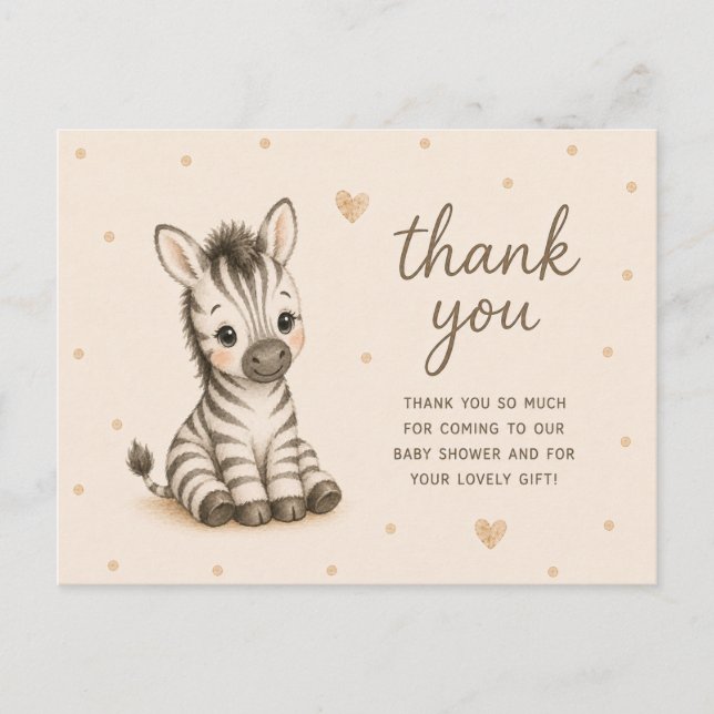 Cartão Postal Obrigado pelo Chá de Bebê do Potro de Zebra Bebê (Frente)