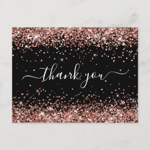 Cartão Postal Obrigado pelo Chuveiro de Bebê em Rose Gold Brilha