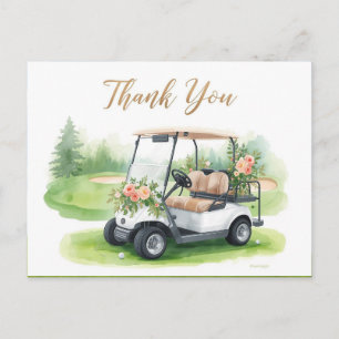 Cartão Postal Obrigado pelo golfe com carrinho de golfe e flores