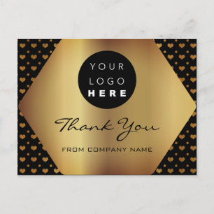 Cartão Postal Obrigado Pelo Logotipo Dourado Preto Do Coração Co