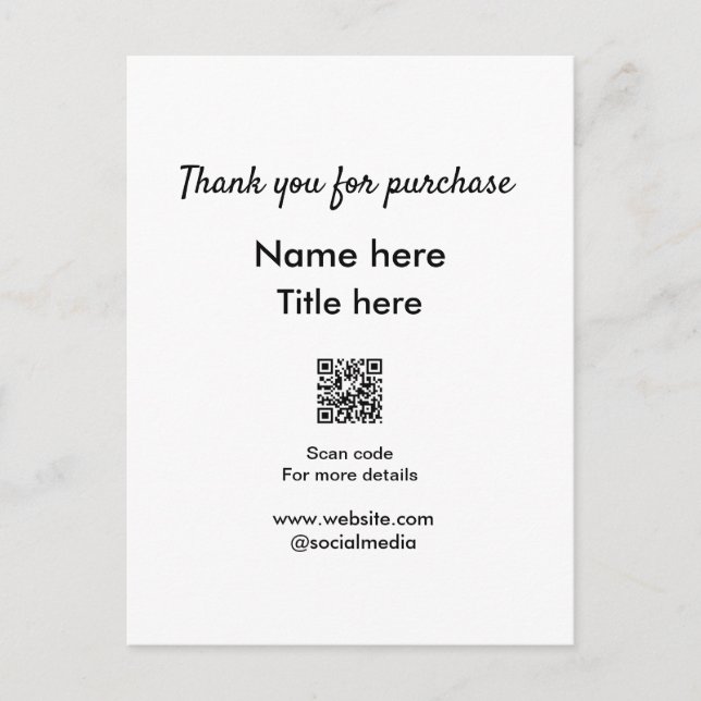 Cartão Postal Obrigado pelo nome de compra aqui digitalizar QR (Frente)