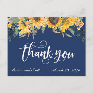 Cartão Postal Obrigado pelo Script de Casamento do Girassol Azul