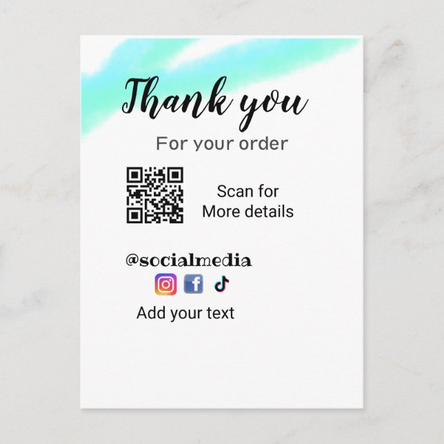 Cartão Postal Obrigado pelo seu pedido adicione q r detalhes de  (Frente)