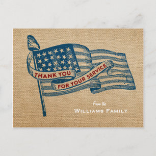 Cartão Postal Obrigado Pelo Seu Serviço Militar Burlap Flag