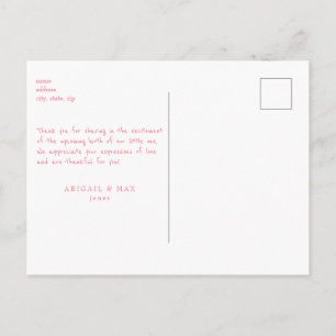 Cartão Postal Obrigado pelo Ultrassom do Chá de Bebê Rosa