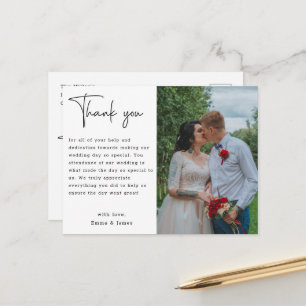 Cartão Postal Obrigado Personalizado Casamento Foto Minimalista 
