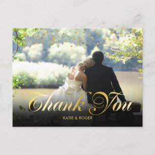 Cartão Postal Obrigado Personalizado com Foto e Confetes de Ouro