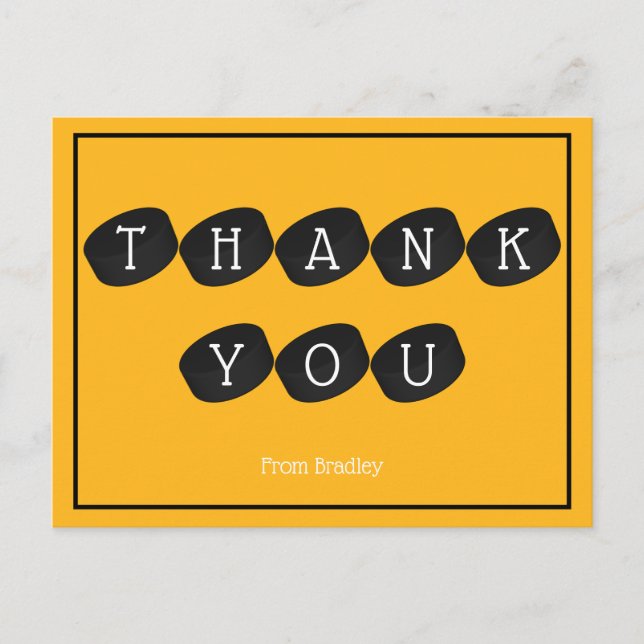 Cartão Postal Obrigado Personalizado Do Puck De Hóquei Em Gelo (Frente)