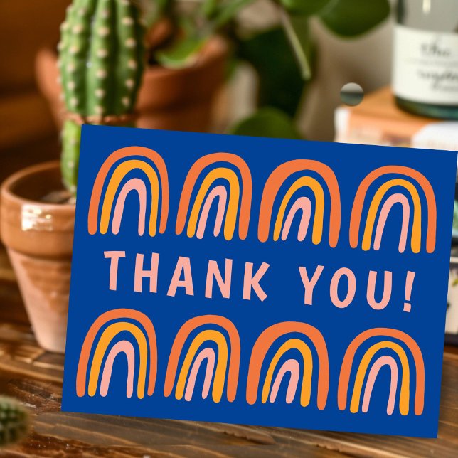 Cartão Postal OBRIGADO Pink Laranja Azul Doce Arco-íris (THANK YOU Pink Orange Blue Sweet Rainbow Postcard
)