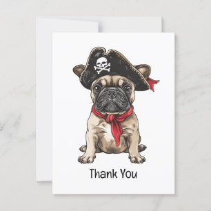 Cartão Postal Obrigado Pirata Bulldog Francês Caveira Ossos Cruz